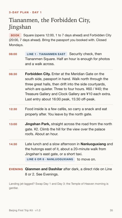 A day plan page with subway stations